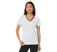 Tommy Hilfiger T-Shirt da Donna a Maniche Corte con Scollo a V e Bandiera, Bright White/Sky Captain, S