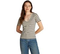 Tommy Hilfiger T-Shirt Maniche Corte Donna New Slim Cody V-Neck Scollo a V, Multicolore (Fine STP Country Ivory/Drk N Navy), L