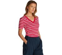 Tommy Hilfiger T-Shirt Maniche Corte Donna New Slim Cody V-Neck Scollo a V, Multicolore (Primary Red/Ecru STP), XS