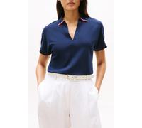 Tommy Hilfiger Donna Maglietta Polo Maniche Corte Lyocell Tipping Open Senza Bottoni, Blu (Dark Night Navy), XXS