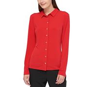 Tommy Hilfiger Top da Donna con Bottoni sul Davanti a Maniche Lunghe, Scarlatto, L