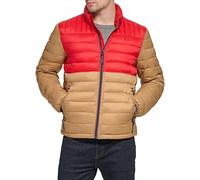 Tommy Hilfiger Ultra Loft Lightweight Packable Puffer Jacket (Standard And Big & Tall) Piumino Alternativo, Khaki/Red Colorblock, L Uomo