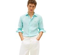 Tommy Hilfiger Camicia da Uomo in Lino a Righe Bengala RF MW0MW42400, Blu, XL