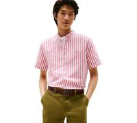 Tommy Hilfiger Uomo Camicia Linen Blend MAO con Colletto Grandad, Multicolore (Vintage Rosy/White), XL