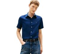 Tommy Hilfiger Uomo Camicia Linen Blend Solid Maniche Corte, Blu (Carbon Navy), M
