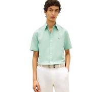 Tommy Hilfiger Uomo Camicia Linen Blend Solid Maniche Corte, Verde (Crushed Mint), XXL