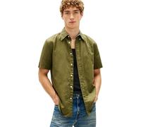 Tommy Hilfiger Uomo Camicia Linen Blend Solid Maniche Corte, Verde (Dark Artichoke), XL