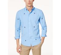 Tommy Hilfiger Uomo Classico Blu Fit Ricamato Crest con Bottoni Camicia XL 2XL