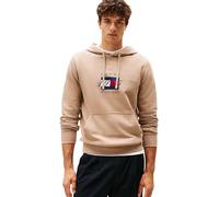 Tommy Hilfiger Uomo Felpa con Cappuccio Linear Flag Graphic in Cotone, Beige (Coastal Taupe), XXL