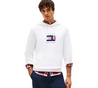 Tommy Hilfiger Uomo Felpa con Cappuccio Linear Flag Graphic in Cotone, Bianco (White), L