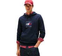 Tommy Hilfiger Uomo Felpa con Cappuccio Linear Flag Graphic in Cotone, Blu (Desert Sky), S