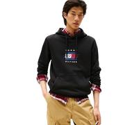 Tommy Hilfiger Uomo Felpa con Cappuccio Linear Flag Graphic in Cotone, Nero (Black), M