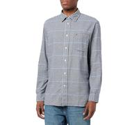 Tommy Hilfiger Uomo Maglietta Maniche Lunghe Brushed Gingham Overcheck Shirt con Taschino sul Petto, Blu (Carbon Navy/Multi), S