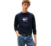 Tommy Hilfiger Uomo Maglietta Maniche Lunghe Linear Flag Graphic Regular Fit, Blu (Desert Sky), L