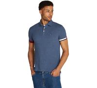Tommy Hilfiger Uomo Maglietta Polo Maniche Corte Flag Cuff Slim Fit, Blu (Faded Indigo Heather), XXL