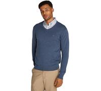 Tommy Hilfiger Uomo Pullover Essential Cotton Scollo a V, Blu (Aegean Sea Heather), L