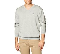 Tommy Hilfiger Uomo Pullover Essential Cotton Scollo a V, Grigio (Medium Grey Heather), 3XL