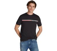Tommy Hilfiger Uomo T-Shirt Maniche Corte Chest Stripe Scollo Rotondo, Nero (Black), XS
