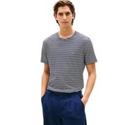 Tommy Hilfiger Uomo T-Shirt Maniche Corte Seasonal Stripe in Cotone, Nero (Desert Sky/Ecru Stripe), XS