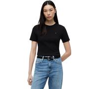 Tommy Hilfiger Donna T-Shirt Maniche Corte Slim Cody Scollo Rotondo, Nero (Black), L