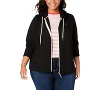 Tommy Hilfiger French Terry Zip Hoodie-Solid Felpa con Cappuccio, Black, XL Donna