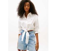 Tommy Jeans - Camicia a maniche lunghe bianca con logo e laccio sul davanti-Bianco XS