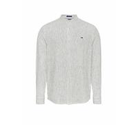 Tommy Jeans Uomo Camicia Linen Mix Senza Colletto, Bianco (Ecru Stripes), XL