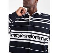 Tommy Jeans - Camicia comoda stile rugby blu navy a righe con logo 50