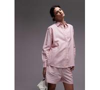 Tommy Jeans - Camicia in lino rosa e bianca a righe M