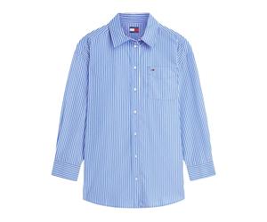 Tommy Jeans - Camicia Oversize a Righe Verticali con Patch Logo - - Blouses & Shirts - Donna - Blu - S