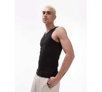 Tommy Jeans - Canotta nera a coste con bandiera piccola-Nero 48