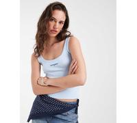 Tommy Jeans - Canotta slim celeste a coste con logo-Blu M