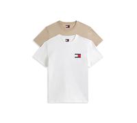 Tommy Jeans - Confezione da 2 T-shirt slim fit bianca e beige con logo della bandiera-Multicolore 44