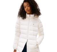 Tommy Jeans Donna Cappotto Piumino Essential Hooded Down Coat con Pelle Sintetica, Bianco (Ecru), L