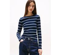 Tommy Jeans Donna Maglietta Maniche Lunghe Slim Fit Essential in Cotone, Multicolore (Dark Night Navy/Stripe), XXS