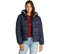 Tommy Jeans Donna Piumino Quilt Rouch Tape Jacket con Cappuccio, Blu (Dark Night Navy), XXS