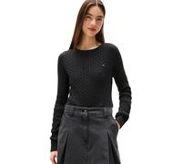 Tommy Jeans Donna Pullover Cable Essential Motivo a Trecce, Nero (Black), XS