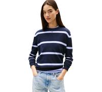 Tommy Jeans Donna Pullover Essential Crew in Cotone, Multicolore (Dark Night Navy/Stripe), M