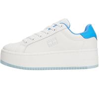Tommy Jeans Donna Sneakers con Suola Alta in Pelle, Multicolore (Ecru/Copenhagen Blue), 40