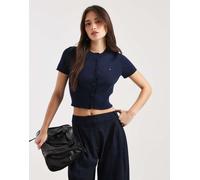 Tommy Jeans - Essential - Cardigan a maniche corte blu navy a coste XL