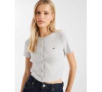 Tommy Jeans Donna Giacca in Maglia Cardigan Essential a Costine, Grigio (Ice Grey Heather), S