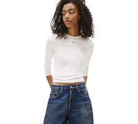 Tommy Jeans Donna Maglietta Maniche Lunghe Slim Fit Essential in Cotone, Bianco (Ecru), S