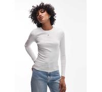 Tommy Jeans Donna Maglietta Maniche Lunghe Slim Fit Essential in Cotone, Bianco (Ecru), L