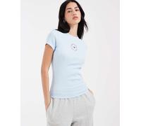 Tommy Jeans - Essential - T-shirt slim celeste a coste con logo-Blu XS