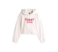 Tommy Jeans - Felpa con cappuccio squadrata bianco sporco e rossa con logo stile college-Rosso XL