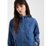 Tommy Jeans - Giacca con collo a imbuto in chambray lavaggio blu medio XL