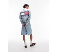 Tommy Jeans - Giacca di jeans lavaggio chiaro vintage con stampa di bandiera sul retro-Blu 44
