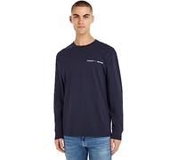 Tommy Jeans Maglietta Maniche Lunghe Uomo Linear Chest L/S Cotone, Blu (Twilight Navy), L