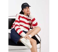 Tommy Jeans - Maglione ampio a trecce rosso a righe M