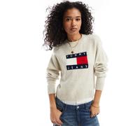 Tommy Jeans - Maglione bianco sporco mélange con bandiera XXXL